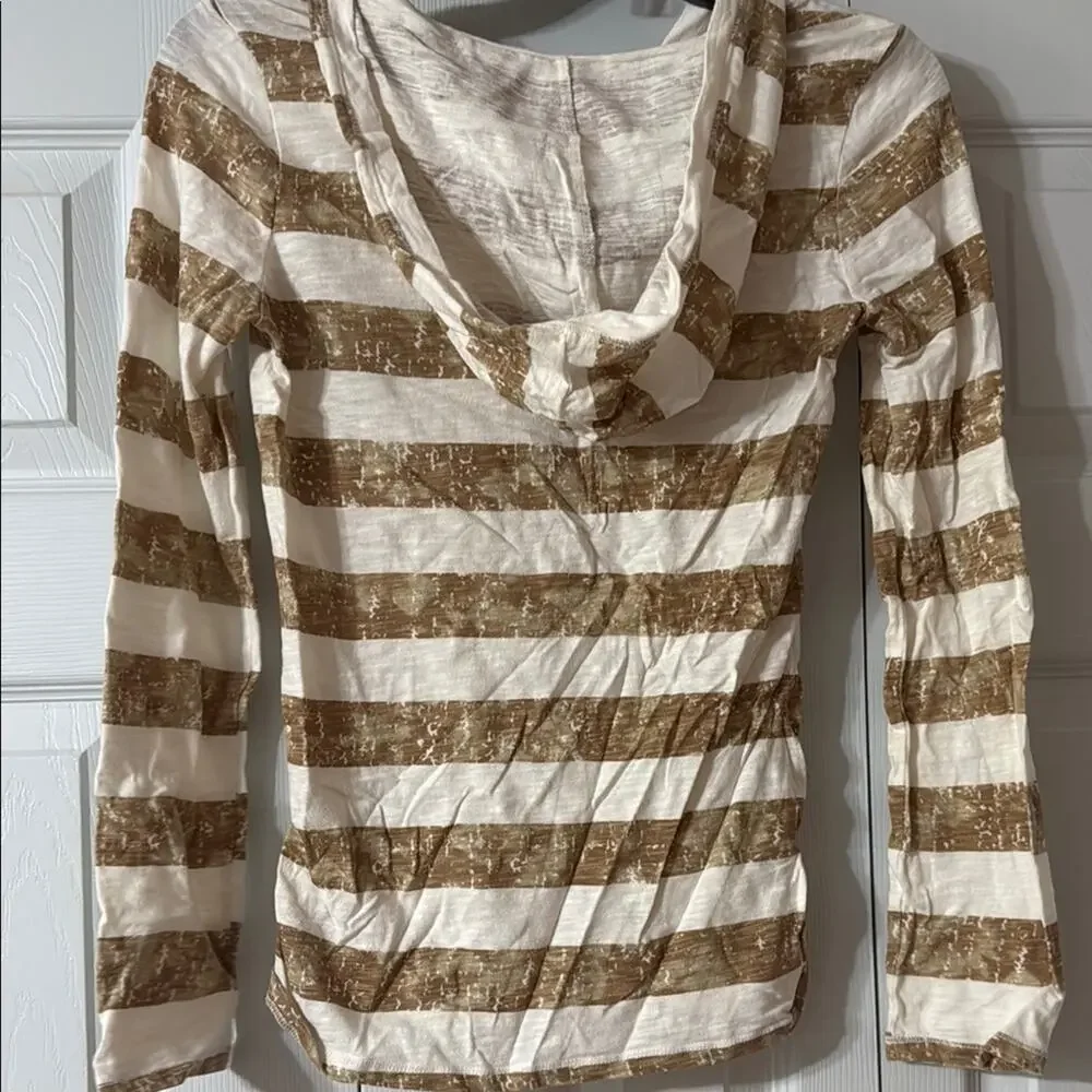 Justice Brown and White Long Sleeve Tee with Peace Signwith Hood Size 14